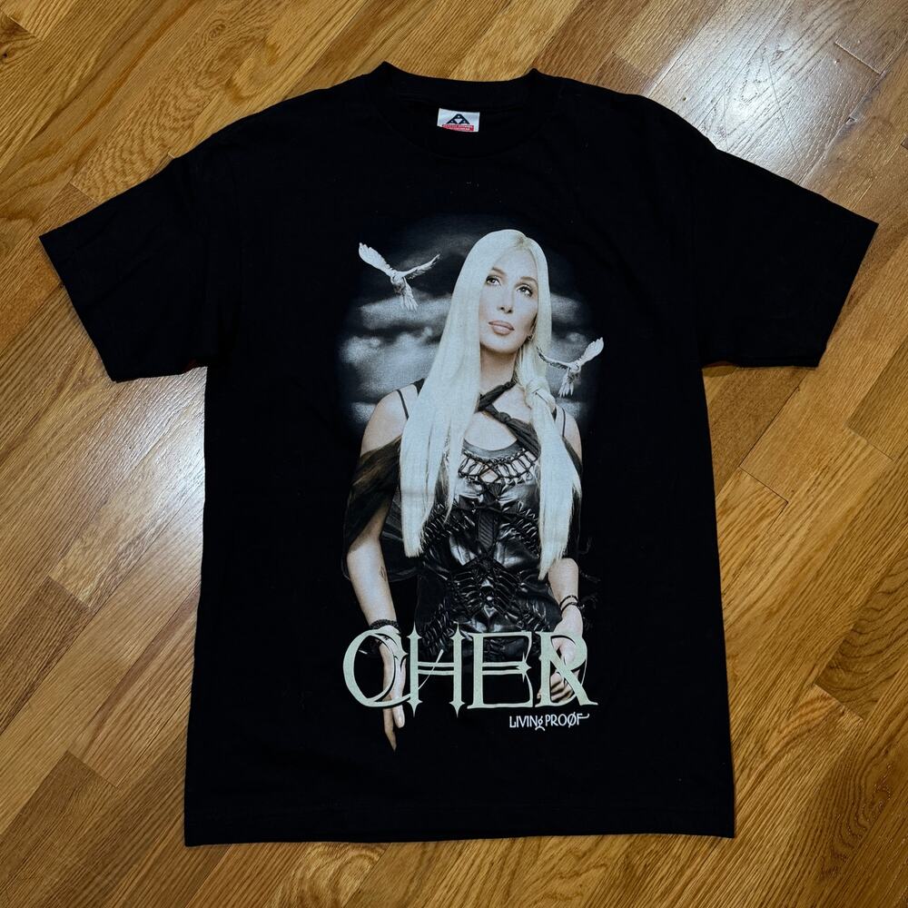 Vintage 2002 Cher T-Shirt Living Proof Farewell Tour Medium Black Rock Tee Y2K